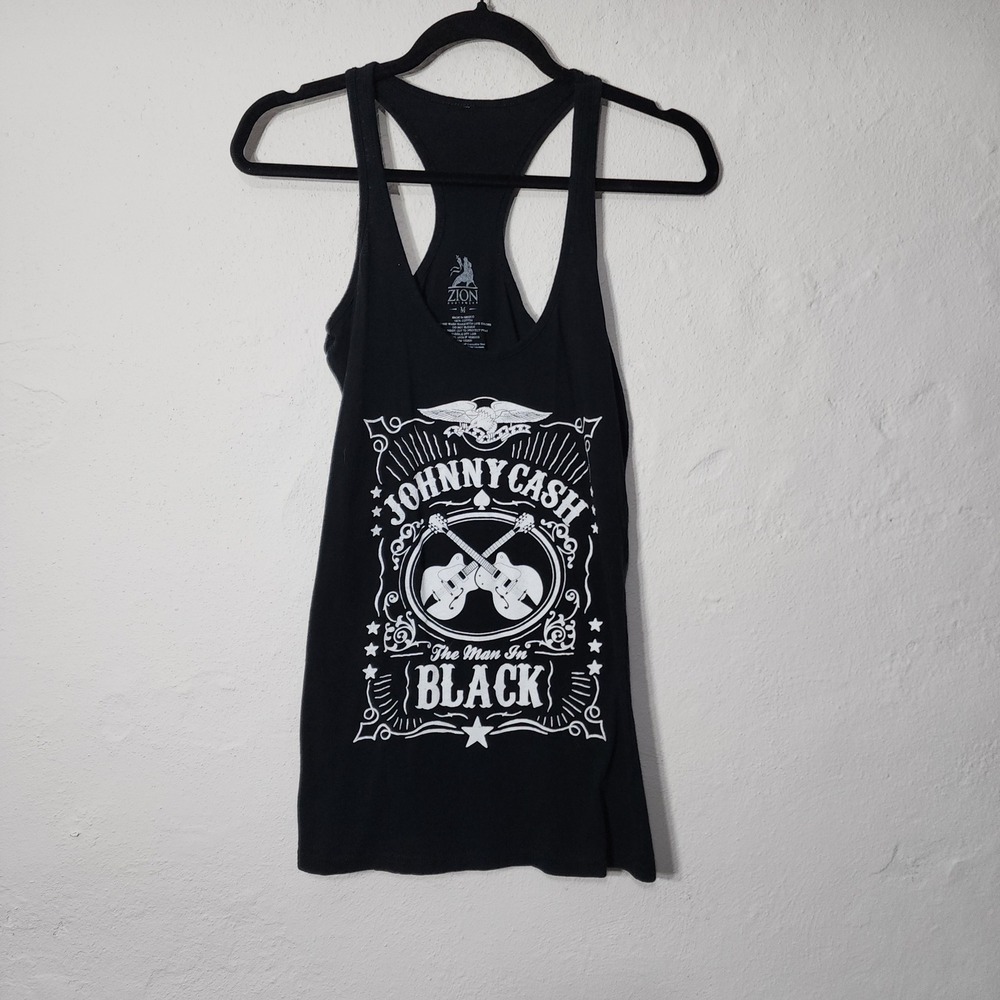 Zion Rootswear Johnny Cash Tank Top Med Cotton Black Graphic Band Tee Racerback